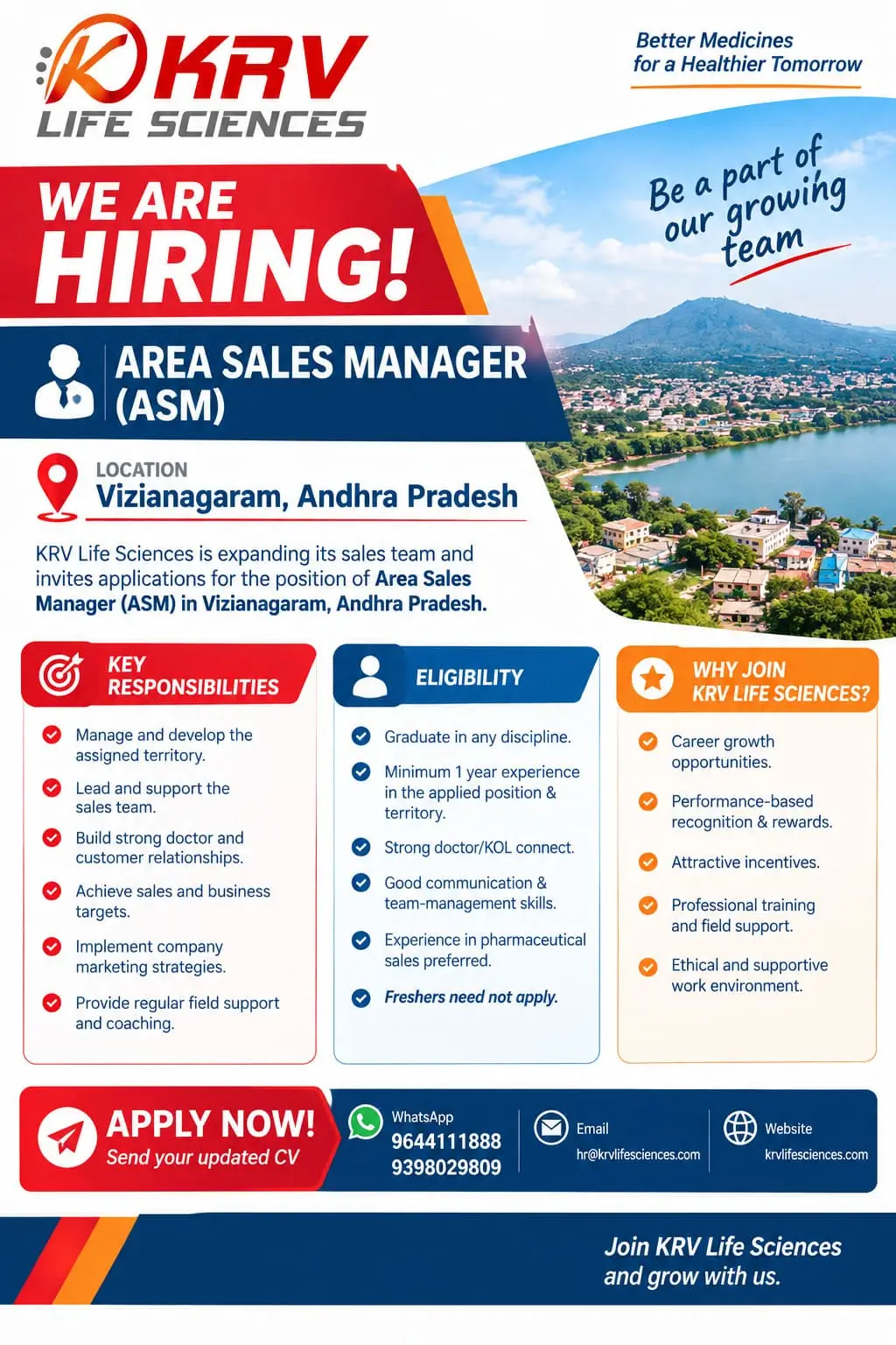 Area Sales Manager vacancy in Vizianagaram at KRV Life Sciences