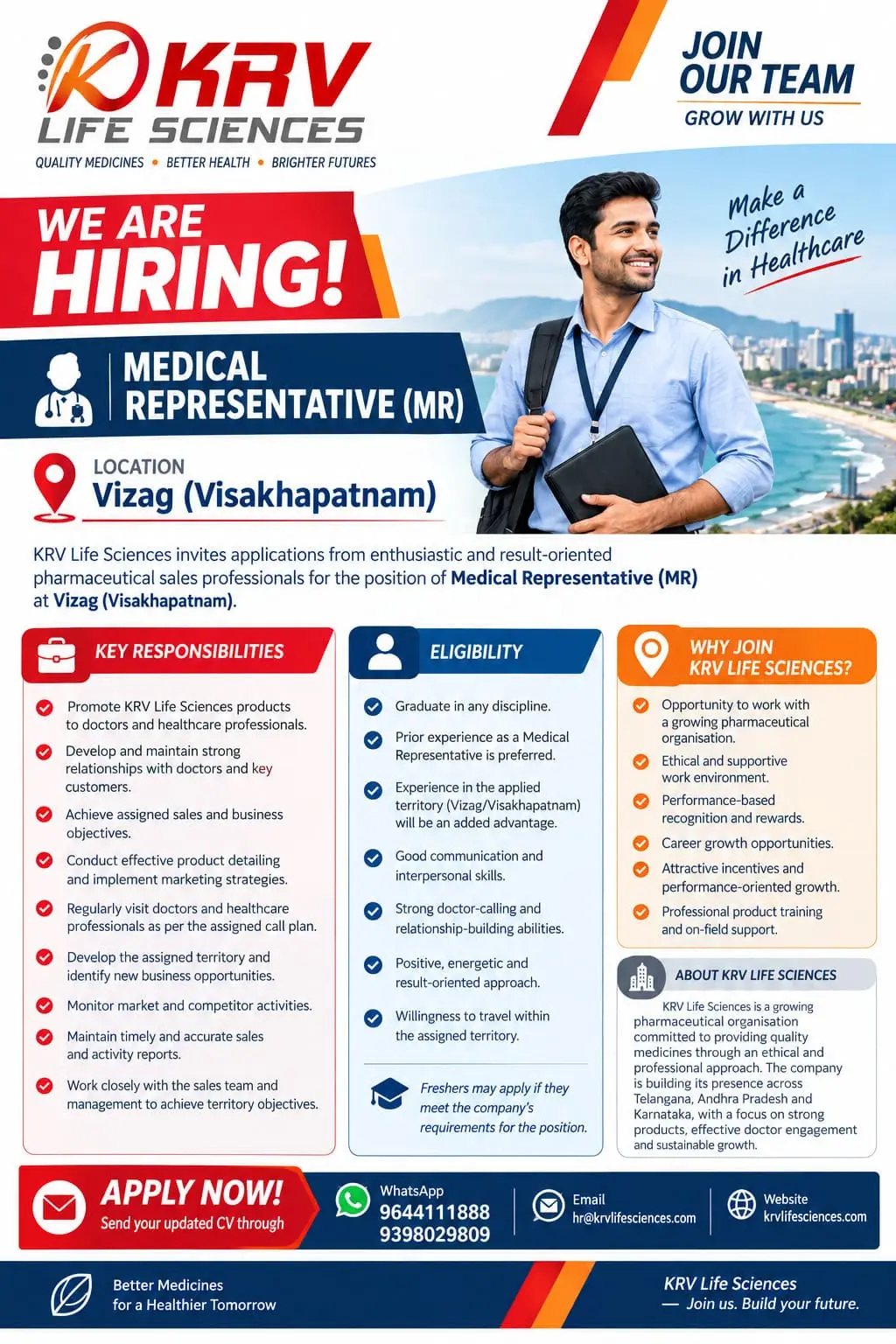Medical Representative vacancy in Vizag at KRV Life Sciences